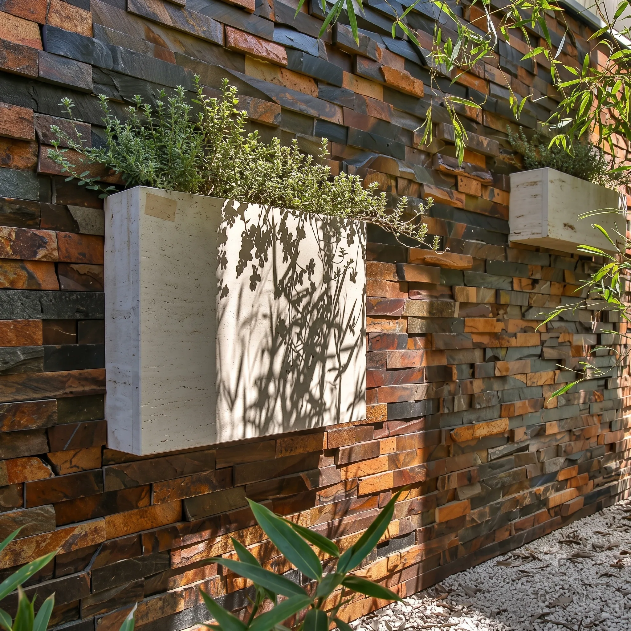 Pedra Ferro Filete em muro externo junto ao jardim